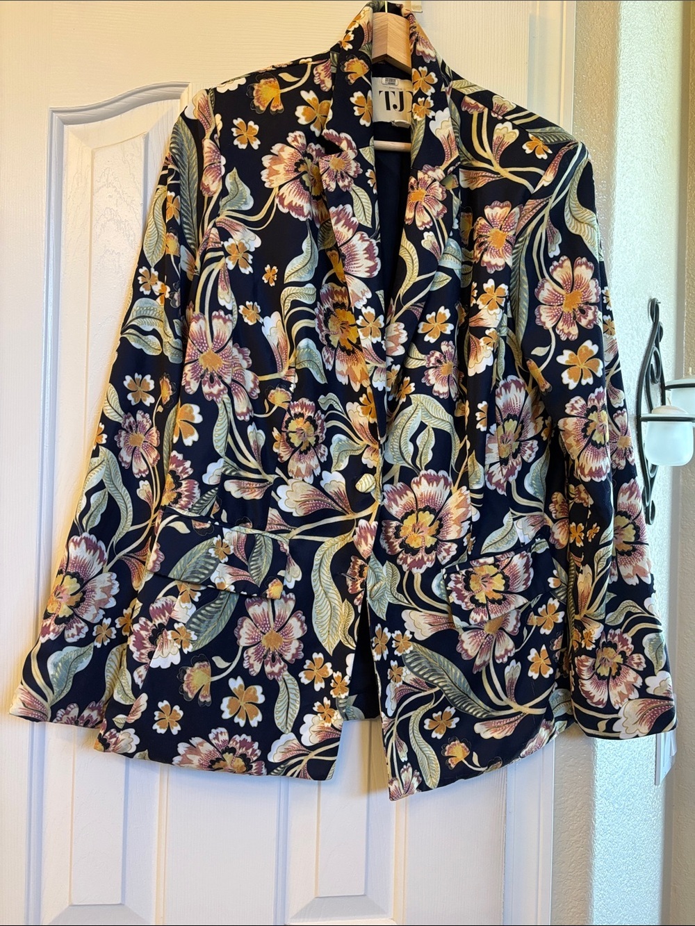 TJD Floral Blazer Jacket in Navy with Yellow & Pink Accents